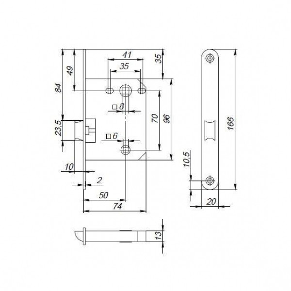Защелка Punto (Пунто) PLASTPL72-R20 (PL72-R20) (врезная) SN мат. никель тех.упаковка без ответной планки