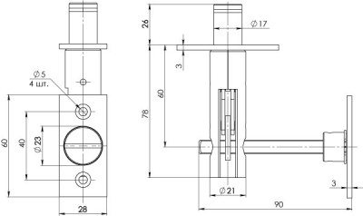Задвижка Fuaro (Фуаро) торцевая TDB-PRO/860SET CP (TDB 860-24) CP (хром) 60мм 8шт./упак.