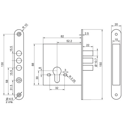 Корпус Sam (Сам) врезного замка ЗВ1-2БМ/11 /89600/