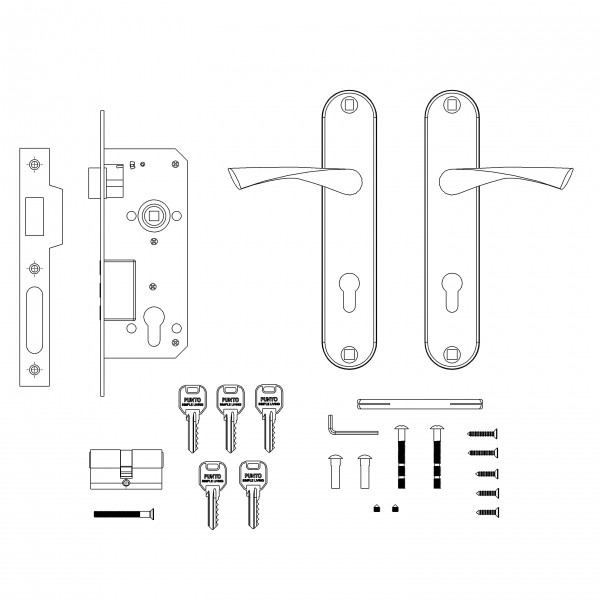 Замок Punto (Пунто) цилиндровый в комплекте с ручкой LOCKSET90.CRONA.4585-3 (KIT P90 4585/3 CRONA) SN мат.никель