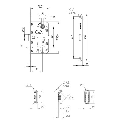 Замок Armadillo (Армадилло) межкомнатный магнитный под цилиндр с ответной планкой GRAVITY G02.196.50.85 SN мат никель
