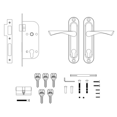 Замок Punto (Пунто) цилиндровый в комплекте с ручкой LOCKSET16.CRONA.4070-1 (KIT P16 4070 CRONA) AB бронза