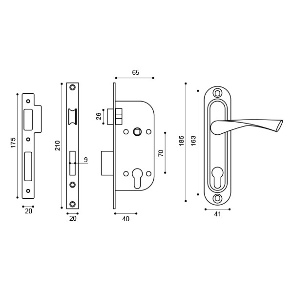 Замок Punto (Пунто) цилиндровый в комплекте с ручкой LOCKSET16.CRONA.4070-1 (KIT P16 4070 CRONA) AB бронза