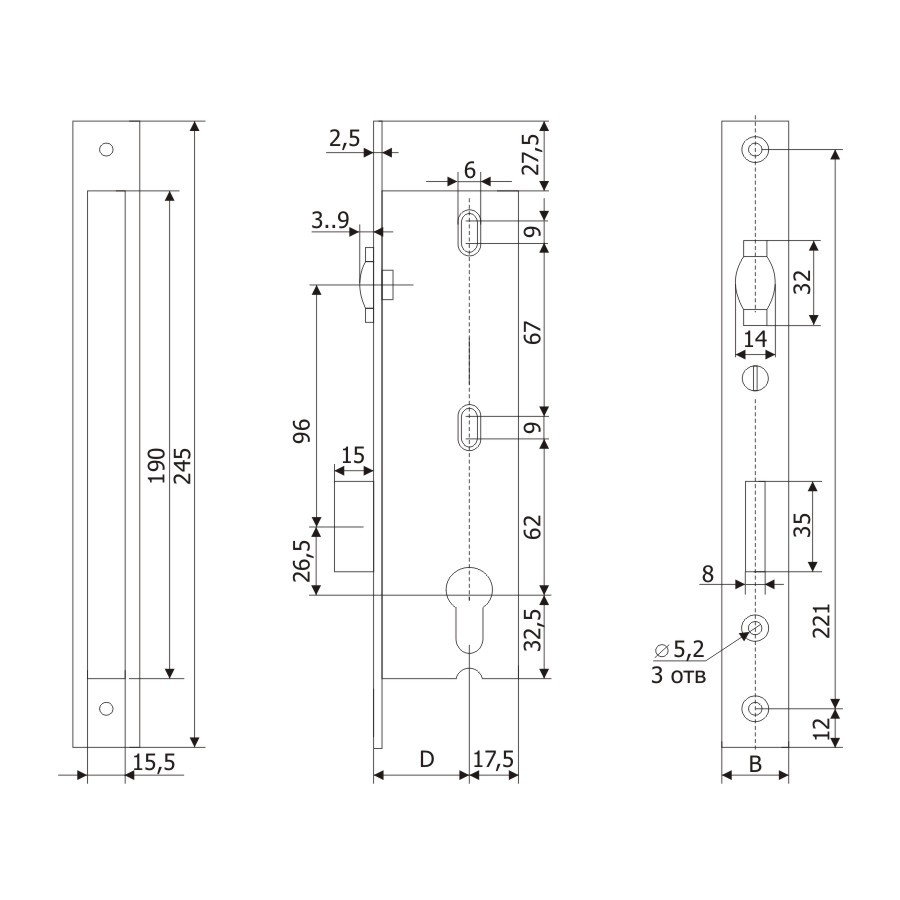 Корпус Guardian (Гардиан) узкопрофильного замка с регулируемой роликовой защелкой PROFI 30.11P.24 /123:225/