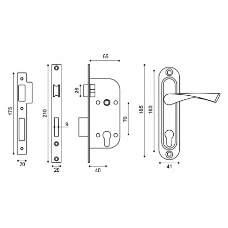 Замок Punto (Пунто) цилиндровый в комплекте с ручкой LOCKSET16.CRONA.4070-1 (KIT P16 4070 CRONA) SN мат.никель