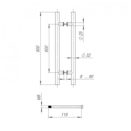 Ручка-скоба Fuaro (Фуаро) PULL.PH32/900.22 INOX 304 (PH-22-32/900-INOX) BLACK