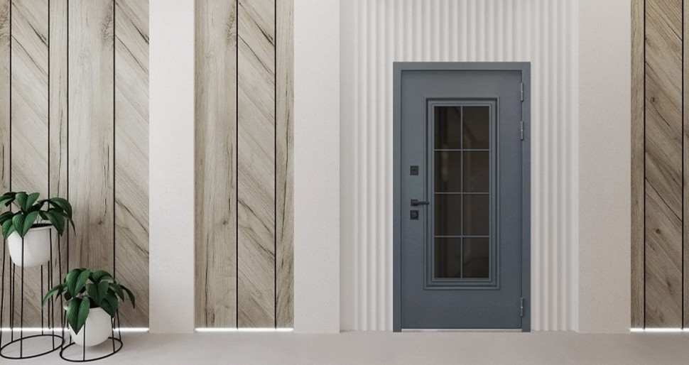 Стальная дверь "Titanium" с окном и английской решеткой (терморазрыв 3к)