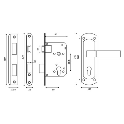 Корпус замка Punto (Пунто) с ручкой LOCKSET25.ORION.5558-1 (KIT P25 5558 ORION) SN/CP мат.никель/хром