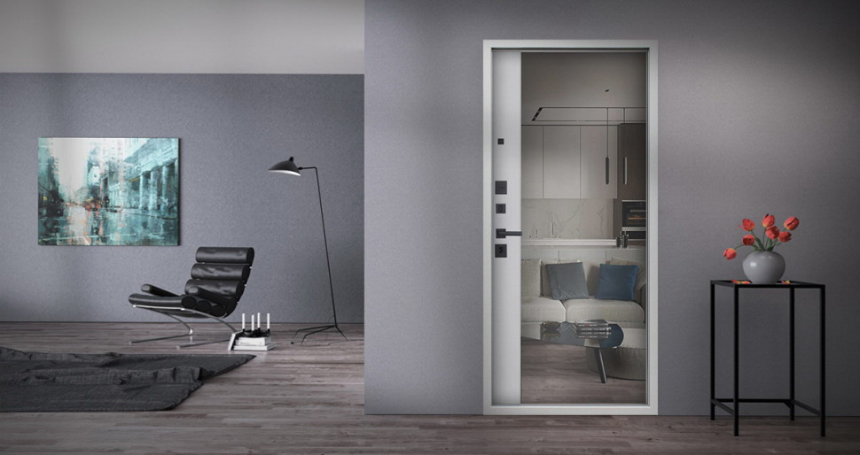 Стальная дверь "Вертикаль" с зеркалом