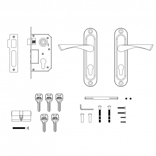 Замок Punto (Пунто) цилиндровый в комплекте с ручкой LOCKSET15.CRONA.4061-3 (KIT P15 4061/3 CRONA) AB бронза