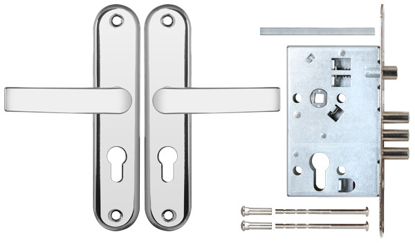 Корпус Sam (Сам) врезного замка с защёлкой в комплекте с ручкой ЗВ4-31/55 РФ55-022 (черн жемчуг) /78927/