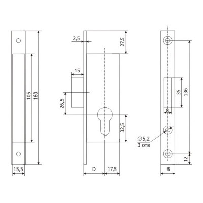 Корпус Guardian (Гардиан) узкопрофильного замка PROFI 30.01.16 /123:228/