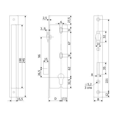 Корпус Guardian (Гардиан) узкопрофильного замка с регулируемой роликовой защелкой PROFI 25.11P.16 /123:262/