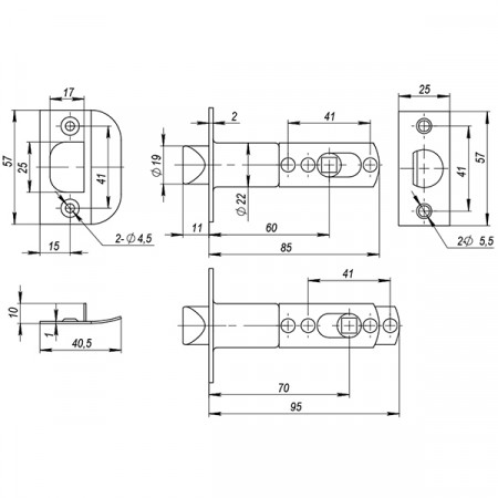 Ручка Ajax (Аякс) защелка DK682 CP-PS (6082 CP-P) (без фик.) хром