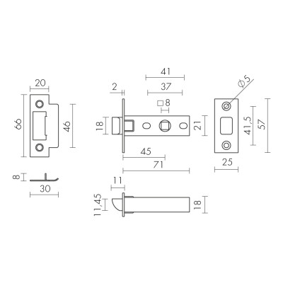 Защелка Fuaro (Фуаро) врезная PLASTP12-45-25 (P12-45) BL черный