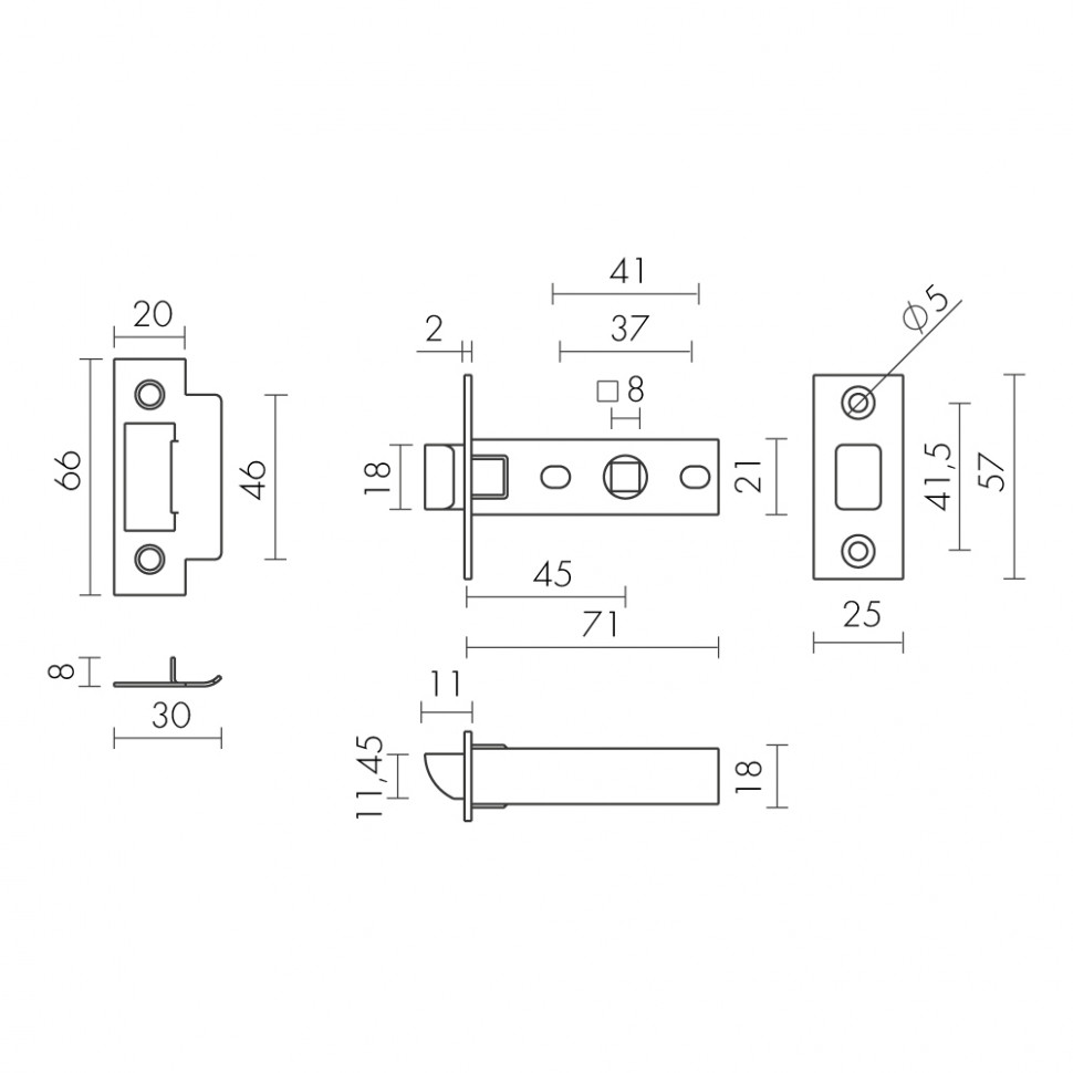 Защелка Fuaro (Фуаро) врезная PLASTP12-45-25 (P12-45) BL черный