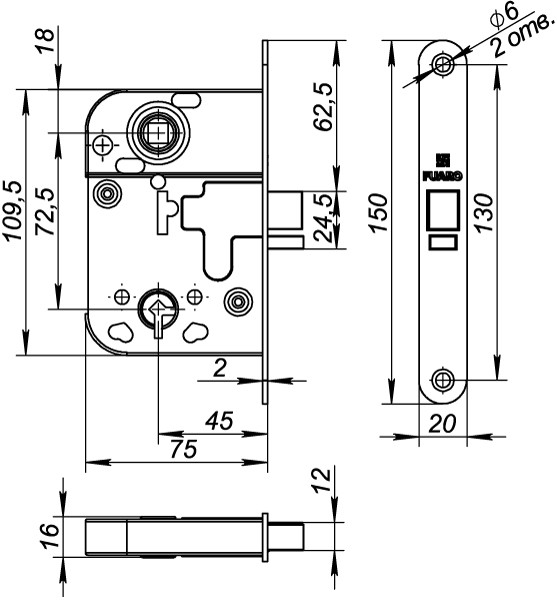 Замок Fuaro (Фуаро) врезной L.FIN2014/WC (2014-WC/S) CP хром