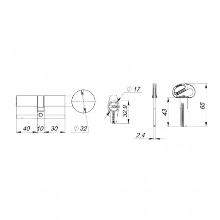 Цилиндровый Fuaro (Фуаро) механизм (D-PRO502-8/80) D-PRO5002-8Knob80(40+10+30) CP хром 5+1Key с верт. перекод.