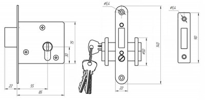 Замок Zenit (Зенит) врезной цилиндровый ЗВ1-2, 4 кл.