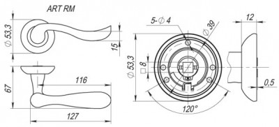 Ручка Fuaro (Фуаро) раздельная R.RM54.ART (ART RM) AB/GP-7 бронза/золото