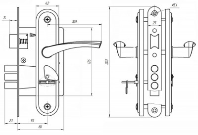Замок Zenit (Зенит) врезной сувальдный с защёлкой в комплекте с ручкой ЗВ9-4-2 (медь), 3кл.