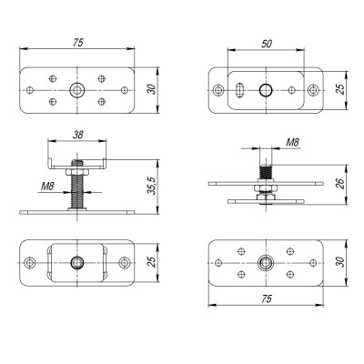Комплект Armadillo (Армадилло) монтажных пластин SLD.Comfort-PRO/telescope.static door plates