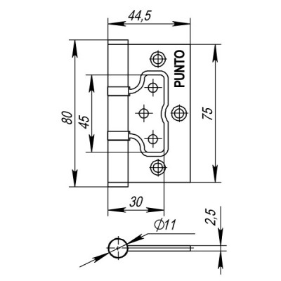 Петля Punto (Пунто) универсальная без врезки IN3200W GR (200-2B 75x2,5) графит