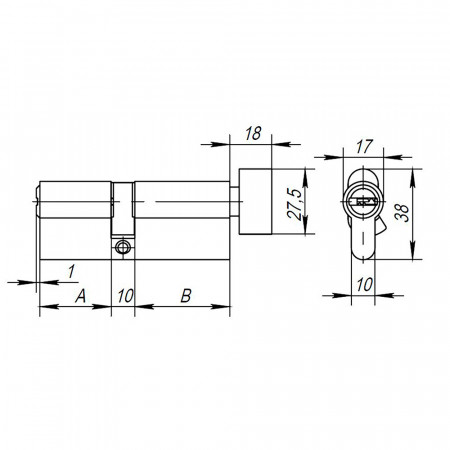 Цилиндровый Ajax (Аякс) механизм (AX202/120) AX2002Knob120 (55+10+55) CP хром с вертушкой