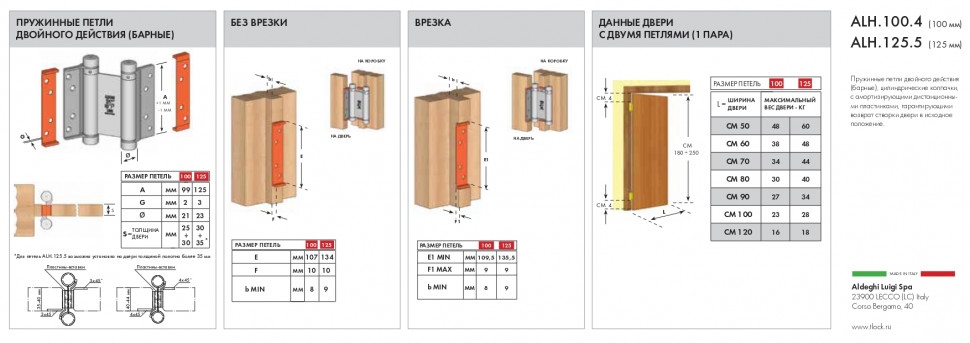 Петля Armadillo (Армадилло) пружинная Aldeghi ALH.125.5 SG мат. золото