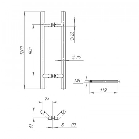 Ручка-скоба Fuaro (Фуаро) PULL.PH32/1200.45 INOX 304 (PH-45-32/1200-INOX)