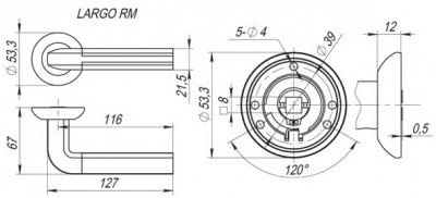 Ручка Fuaro (Фуаро) раздельная R.RM54.LARGO (LARGO RM) SN/CP-3 матовый никель/хром