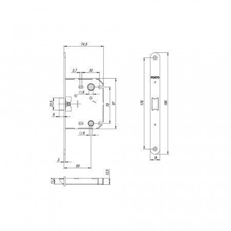 Защелка Punto (Пунто) PLASTPL70X-R20 (PL70X-R20 SN) (врезная) SN мат. никель упаковка