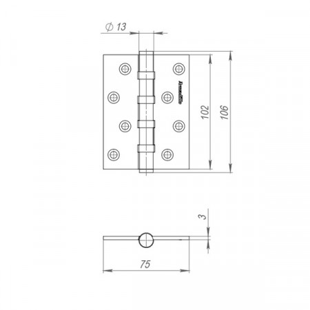 Петля Armadillo (Армадилло) универсальная IN4500UC-BL FSG 102x76x3 INOX304 флорентийское золото БЛИСТЕР