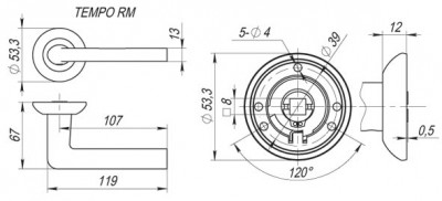 Ручка Fuaro (Фуаро) раздельная R.RM54.TEMPO (TEMPO RM) SN/CP-3 матовый никель/хром