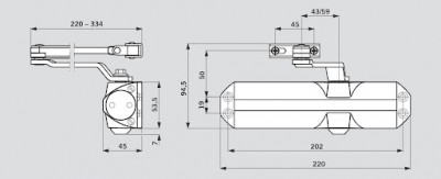 Дверной Dorma (Дорма) доводчик TS 68 EN 2/3/4, со складным рычагом, серый