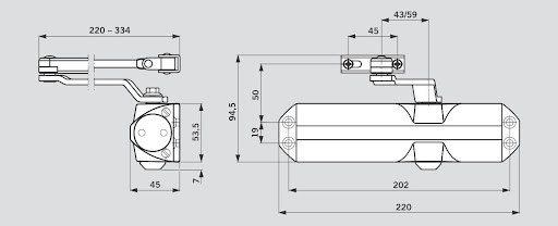 Дверной Dorma (Дорма) доводчик TS 68 EN 2/3/4, со складным рычагом, серый