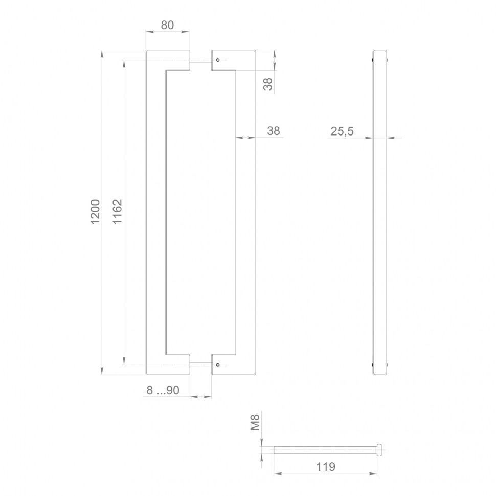Ручка-скоба Fuaro (Фуаро) PULL.PH38/1200.26 INOX 304 (PH-26-38/1200-INOX) BLACK