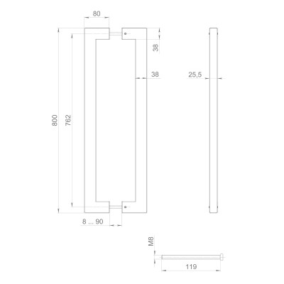Ручка-скоба Fuaro (Фуаро) PULL.PH38/800.26 INOX 304 (PH-26-38/800-INOX) BLACK
