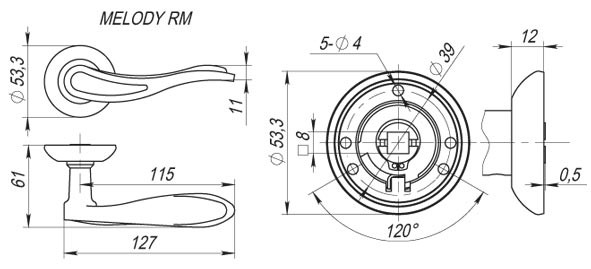 Ручка Fuaro (Фуаро) раздельная R.RM54.MELODY (MELODY RM) SN/CP-3 матовый никель/хром