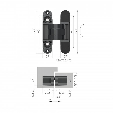 Петля Armadillo (Армадилло) скрытой установки U3D7000 BL (12060UN3D) черный TECH