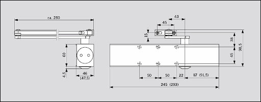 Дверной Dorma (Дорма) доводчик TS 83 EN 3-6 BC, без складного рычага, серый