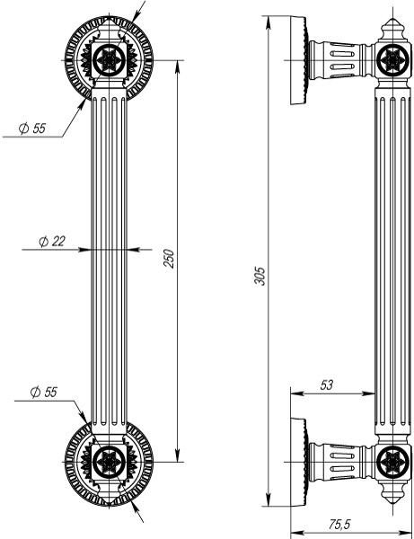 Ручка-скоба Armadillo (Армадилло) PULL.CL250.Matador ( Matador PULL CL) SILVER-925 серебро 925