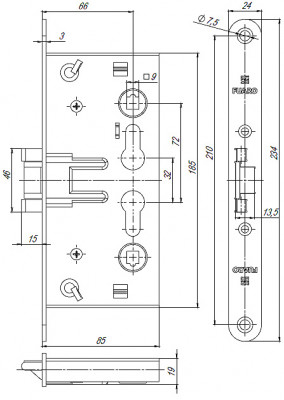 Корпус Fuaro (Фуаро) врезного замка c защёлкой FP.C-65.72-0432 (FL-0432)