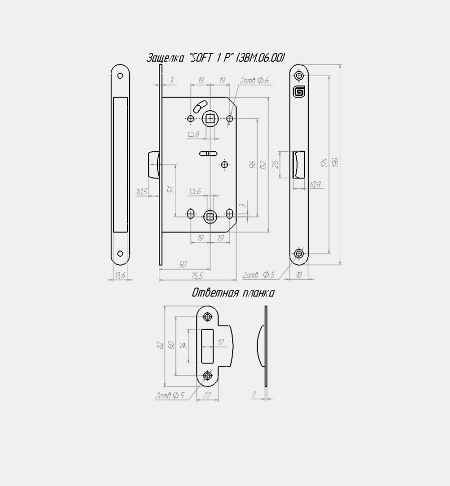 Защелка Guardian (Гардиан) межкомнатная Soft 1P NI, никель /128:5401/