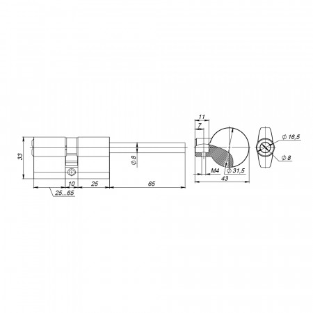 Цилиндровый Fuaro (Фуаро) механизм (D-PRO507-8/95) D-PRO5007-8Tang95(60+10+25) CP хром 5+1Key со штоком перекод.