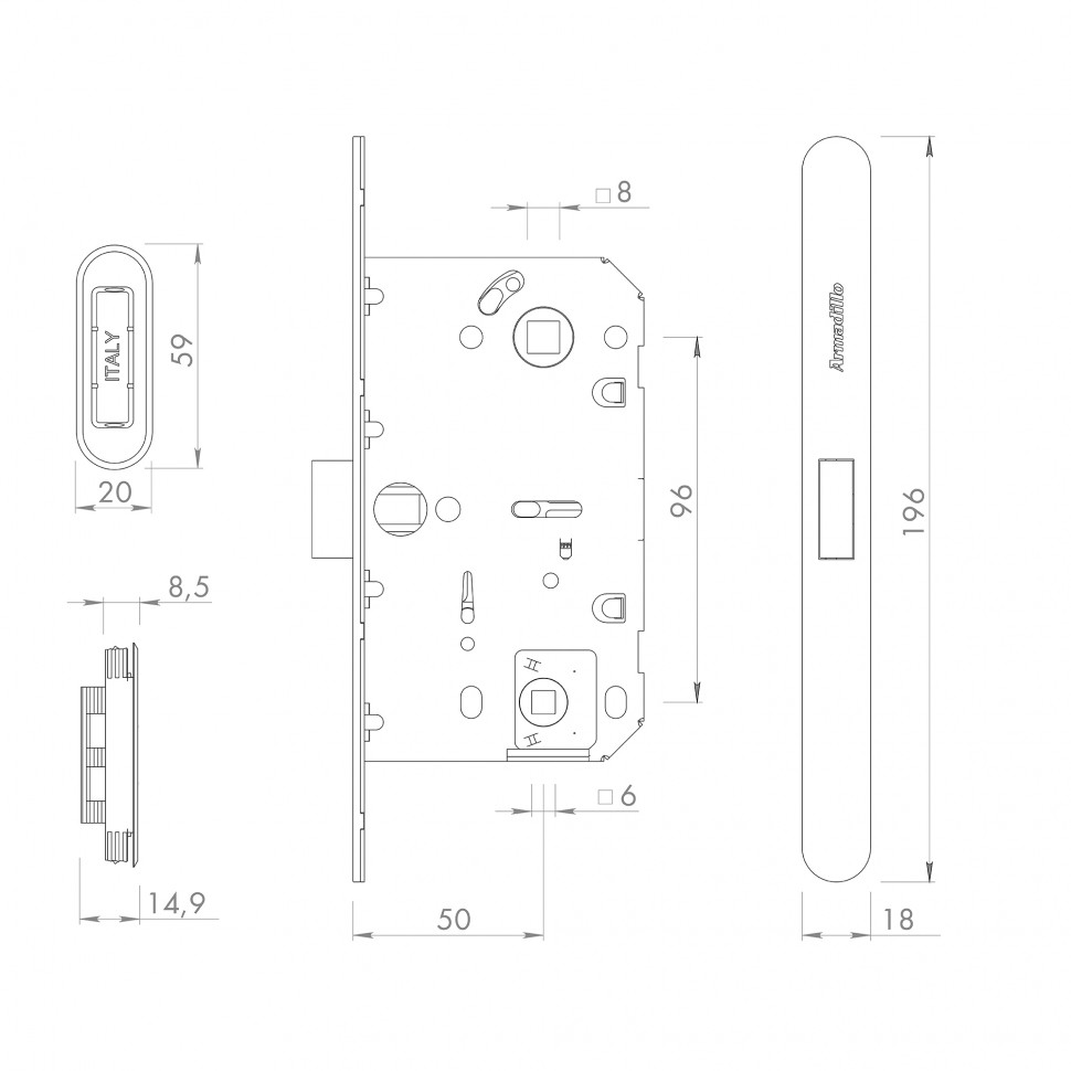 Магнитная Armadillo (Армадилло) защелка WC с ответной планкой GRAVITY.PRO G01.196.50.96 AB бронза